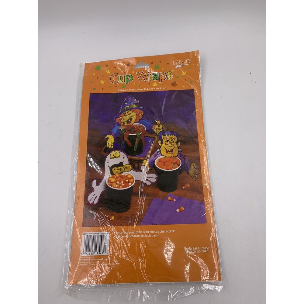 Halloween Paper Art Cup Wraps Pack Of 8 Witch, Ghost, Frankenstein